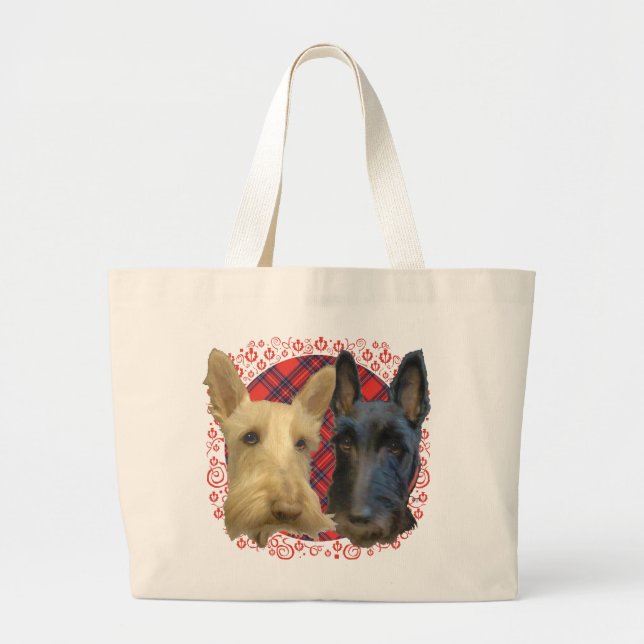 Bolsa Tote Grande Terriers Escoceses Trigo e Preto (Frente)