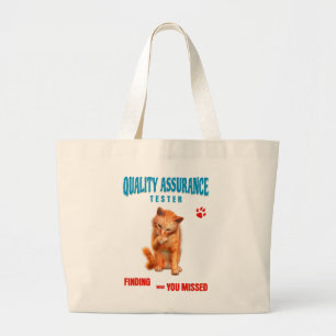Bolsa Tote Grande Testador de QA Humor de Gato