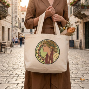 Bolsa Tote Grande Testemunho artístico Cute Alphonse Mucha