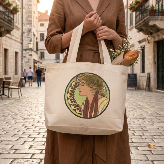 Bolsa Tote Grande Testemunho artístico Cute Alphonse Mucha (Criador carregado)
