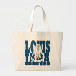 Bolsa Tote Grande Texto de bandeira do estado da Louisiana