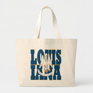 Bolsa Tote Grande Texto de bandeira do estado da Louisiana