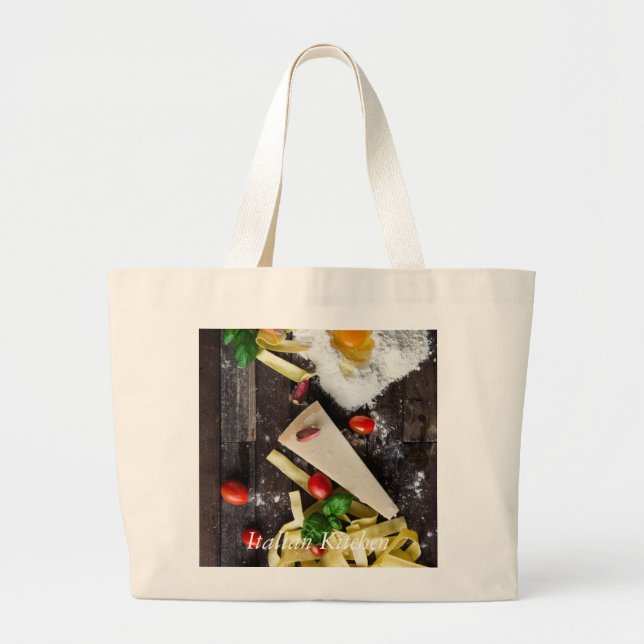 Bolsa Tote Grande Texto de Personalização da Comida Italiana (Frente)