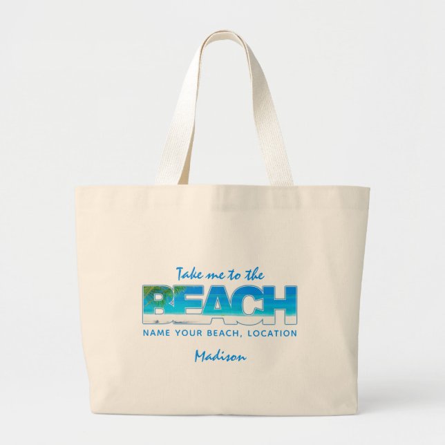Bolsa Tote Grande Texto personalizado BEACH (Frente)