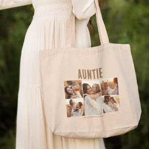 Bolsa Tote Grande Tia 5 Colagem de Fotos Personalizada