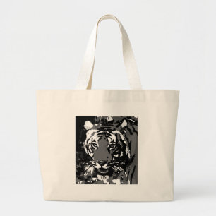 Bolsa Tote Grande Tigre Pop de Arte Preto Branco