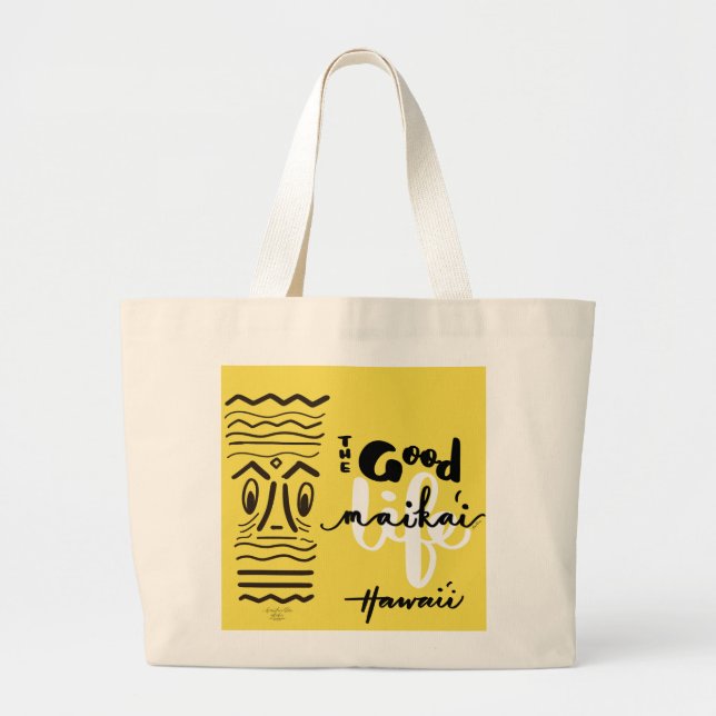 Bolsa Tote Grande Tiki retro Maika'i - bom - sacola de Hawai'i da (Frente)