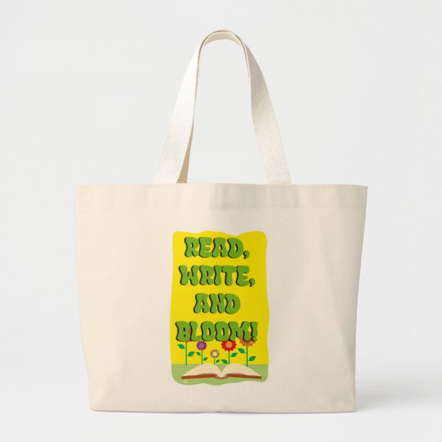 Bolsa Tote Grande Time To Read Write Bloom Cool Bookworm  (Frente)