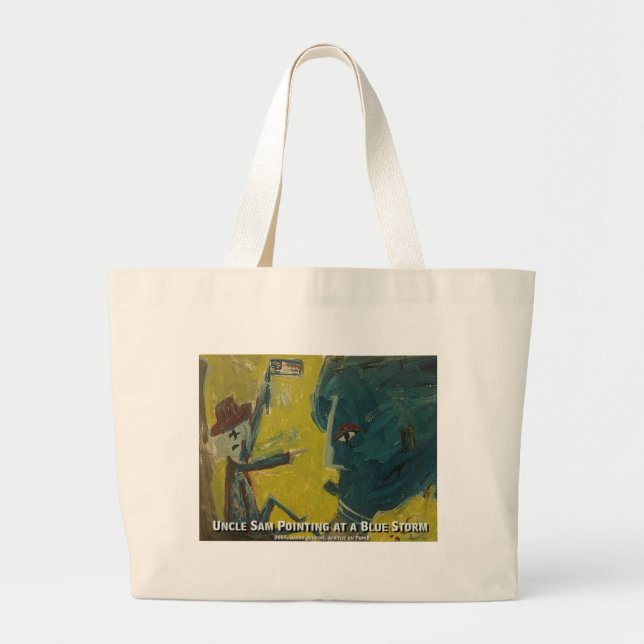 Bolsa Tote Grande tio sam apontando para uma tempestade azul (Frente)