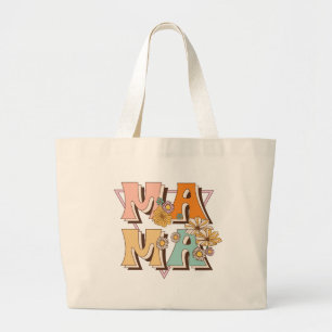 Bolsa Tote Grande Tipografia Floral Mama Retro