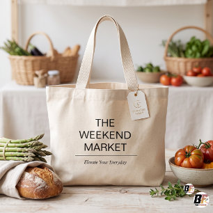 Bolsa Tote Grande Tipografia Minimalista "The Weekend Market"