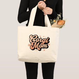 Bolsa Tote Grande Tipografia Retro Corgi Mamãe