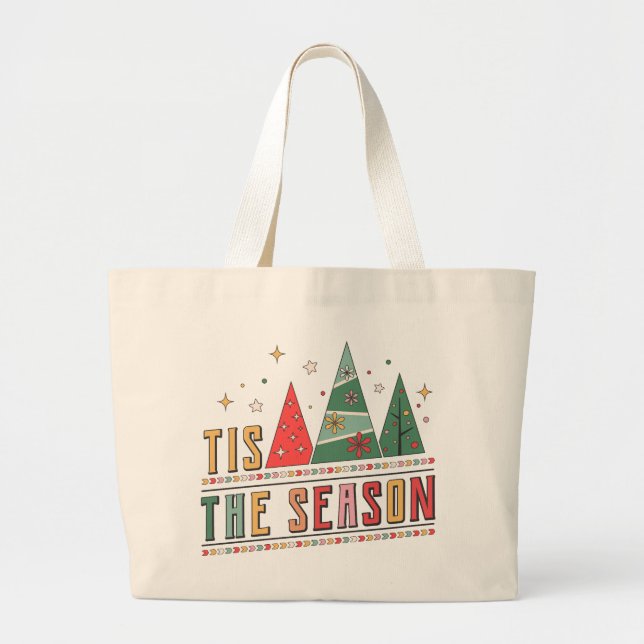 Bolsa Tote Grande Tis The Season Modern Christmas Typografia (Frente)
