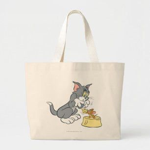 Bolsa Tote Grande Tom e Jerry alimentam o gato