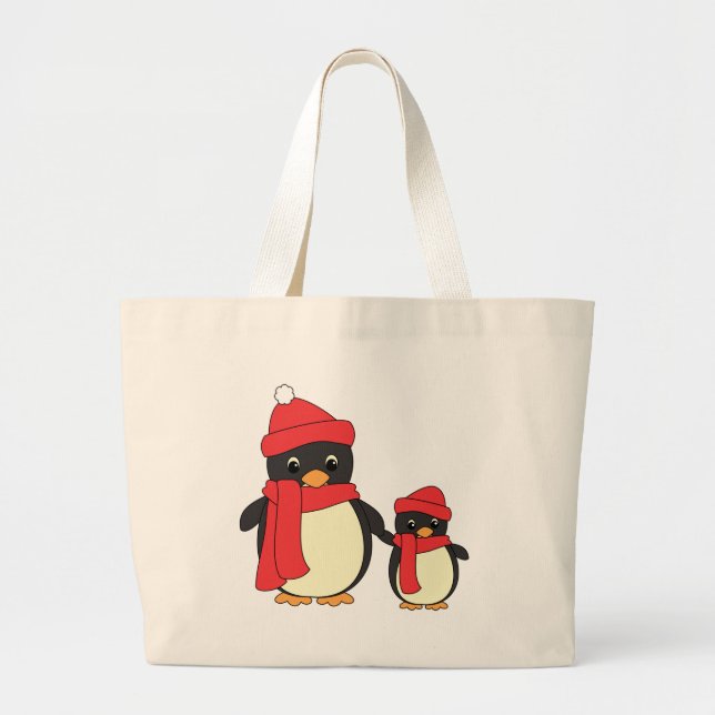 Bolsa Tote Grande Tomando Pinguim Pequeno para uma Caminhada (Frente)