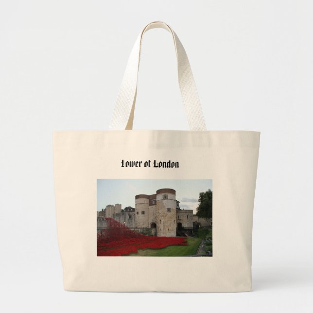 Bolsa Tote Grande Torre de Londres com papagaios vermelhos (Frente)