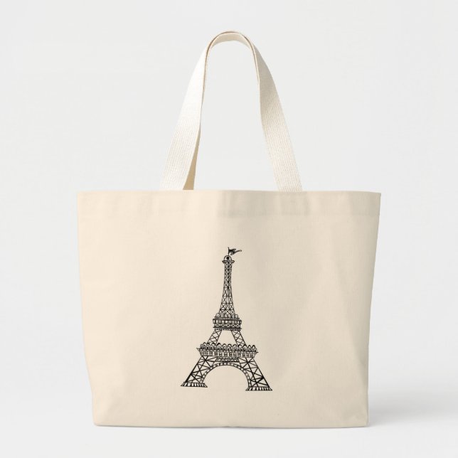 Bolsa Tote Grande Torre Eiffel de Linha Negra (Frente)