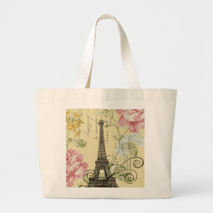 Bolsa Tote Grande Torre Eiffel floral feminino moderna de Paris do