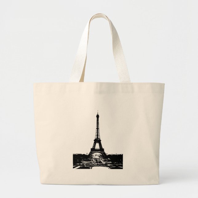 Bolsa Tote Grande Torre Eiffel Preta e Branca (Frente)
