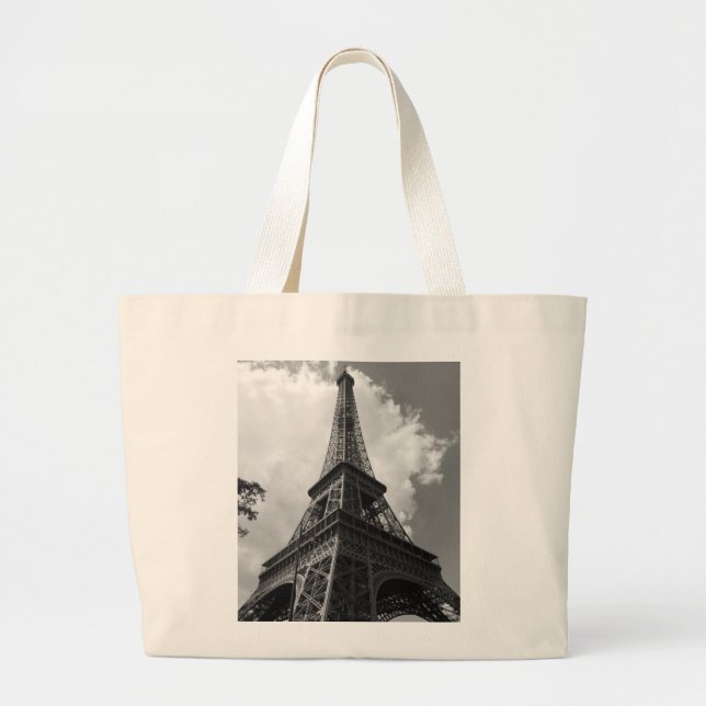 Bolsa Tote Grande Torre Eiffel Preta e Branca em Paris (Frente)