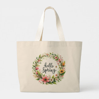 Bolsa Tote Grande Tote Bag-Spring Floral Wreath Tote Bag
