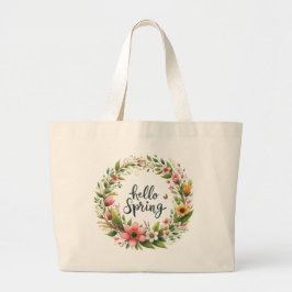 Bolsa Tote Grande Tote Bag-Spring Floral Wreath Tote Bag
