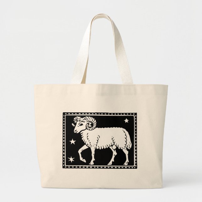 Bolsa Tote Grande Totebag Antiguado de Aries Astrológicos Zodiac (Frente)