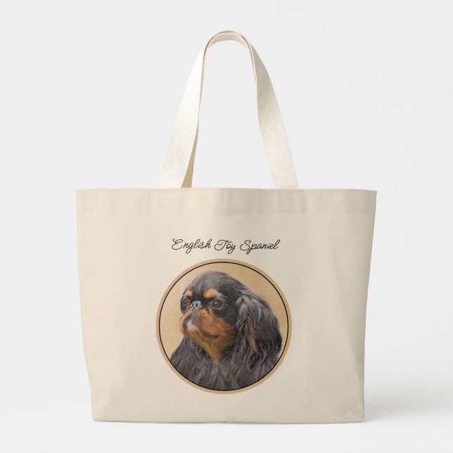 Bolsa Tote Grande Toy Spaniel Inglês Pintando Rei Charles Dog Art (Verso)