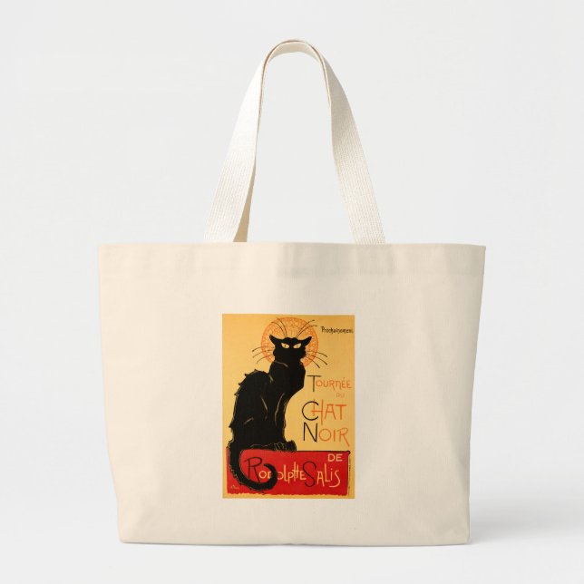 Bolsa Tote Grande Trabalho de arte Clássico de Gato Negro Steinlen (Frente)