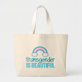 Bolsa Tote Grande Transgênero: Belo Rainbow Blue Pink White