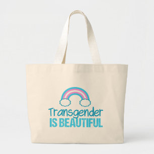 Bolsa Tote Grande Transgênero: Belo Rainbow Blue Pink White