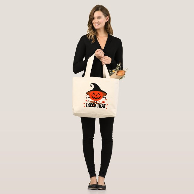 Bolsa Tote Grande Treck Trat Pumpkin sorrindo (Frente (modelo))