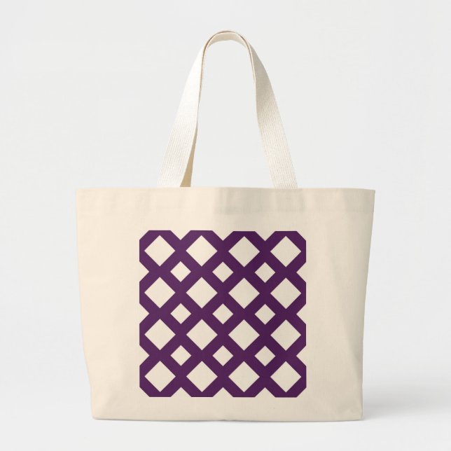 Bolsa Tote Grande Treliça Roxa em Branco (Frente)