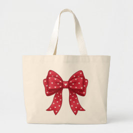 Bolsa Tote Grande Trendy Coquette Red Ribbon Bow with White Hearts