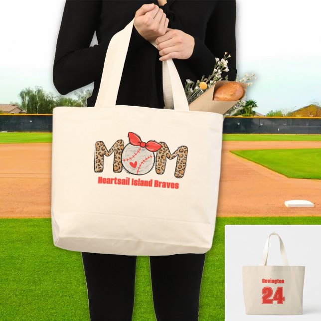 Bolsa Tote Grande Trendy Hand desenhou Baseball Mãe Personalizada (Trendy Baseball Mom Personalized tote bag)