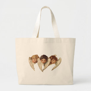 Bolsa Tote Grande Três anjos da criança - arte do kitsch do vintag