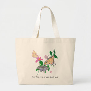 Bolsa Tote Grande Três Borboletas de Pointilismo Viram Seus Sacos de