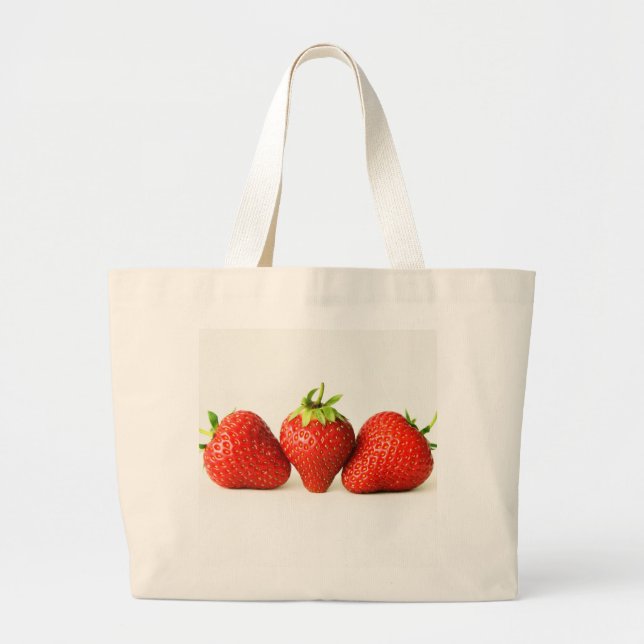 Bolsa Tote Grande Três Morangos Em Jtcnm Branco (Frente)