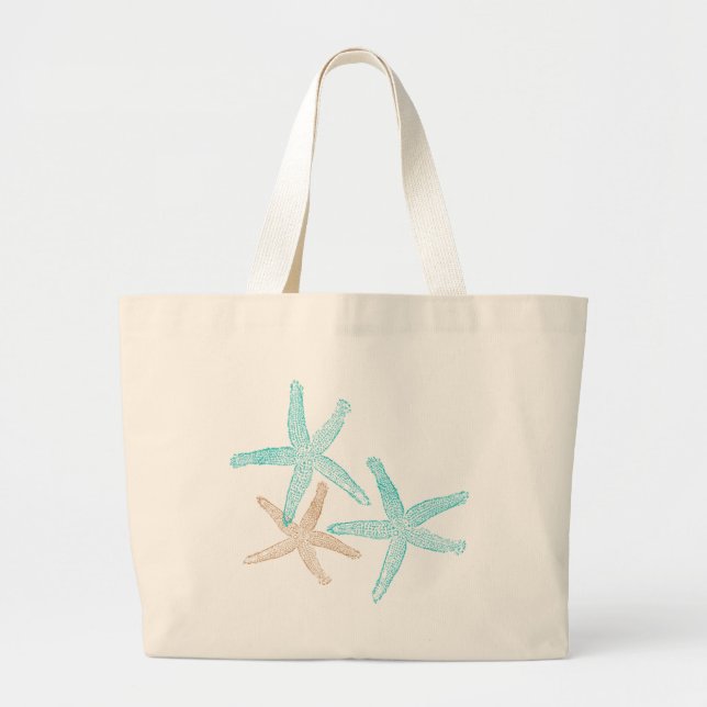 Bolsa Tote Grande Três Starfish Teal e Tan (Frente)