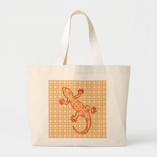 Bolsa Tote Grande Tribal batik Gecko - coral e laranja claro