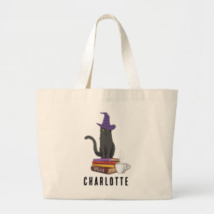 Bolsa Tote Grande Trick ou Tratar Livros de Gatos Halloween Personal