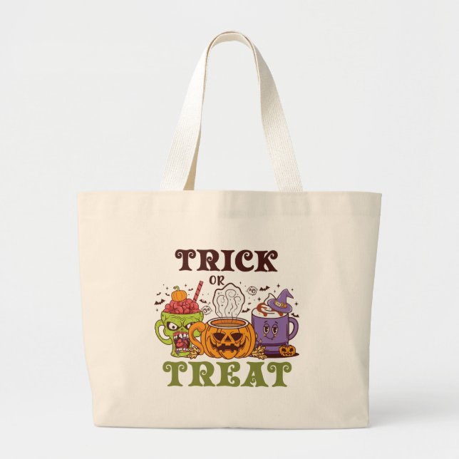 Bolsa Tote Grande Trick Ou Trate O Café (Frente)