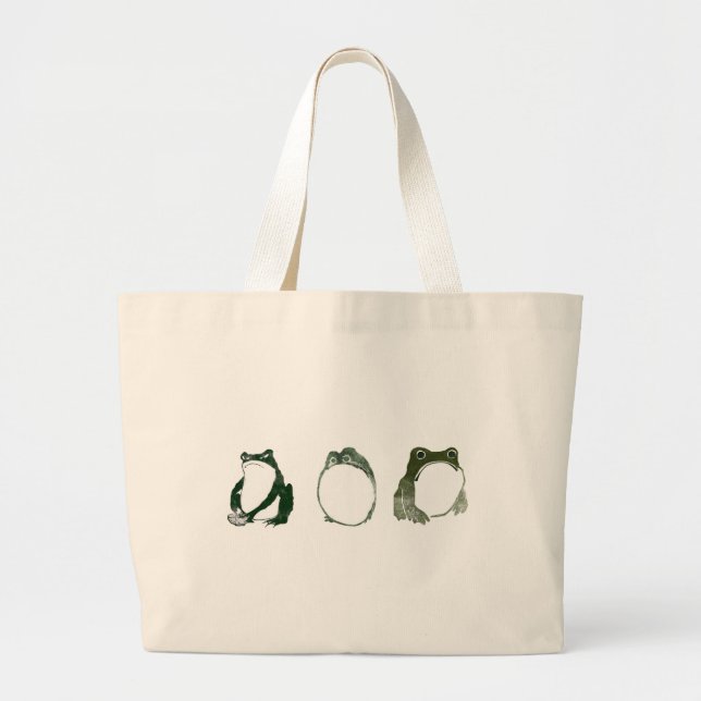 Bolsa Tote Grande Trio de Sapos Engraçados Japoneses Sapos do Século (Frente)