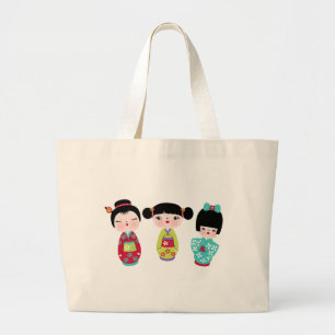 Bolsa Tote Grande trio do kokeshi