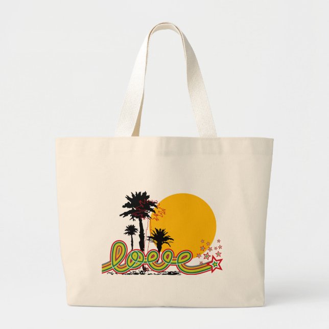 Bolsa Tote Grande Tropical Love Stars Retro Palm Trees Silhoutte (Frente)