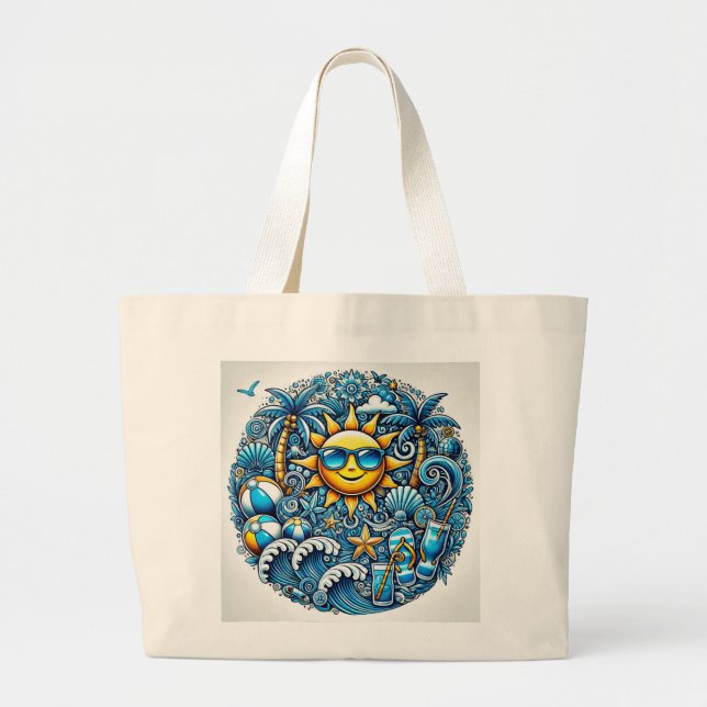 Bolsa Tote Grande Tropical Summer Vibes Beach Fun (Frente)