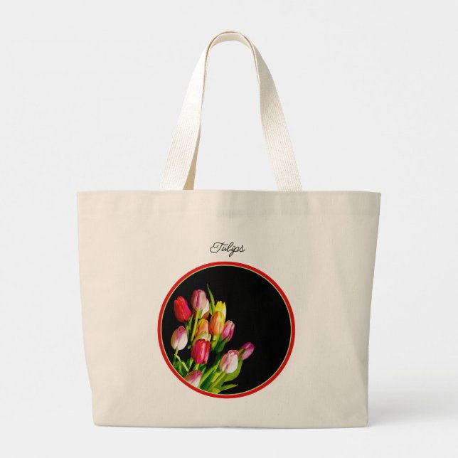 Bolsa Tote Grande Tulip Buquê Pintura Original Da Flor De Jardim (Verso)