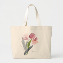 Bolsa Tote Grande Tulipas Florais Femininas Verde Deixa Grande Saco