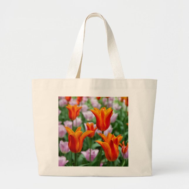Bolsa Tote Grande Tulipas laranja-claras no parque (Frente)