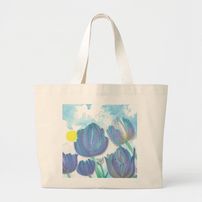 Bolsa Tote Grande Tulipas na Aquarela do Sol (Frente)